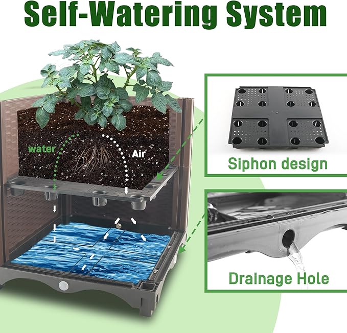 Raised Garden Bed with Tomato Planter Cage50.4 Self Watering Tomato Planter with Plastic Coating Steel Pipe for Climbing Vine Flowers Outdoor Tomatoes Cage with Trellis Wheels 1Pack