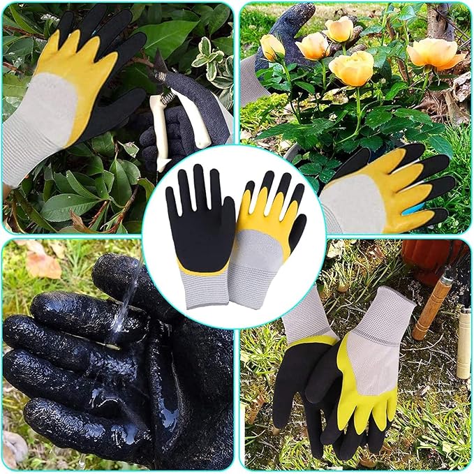 DINGFAN 5 Pcs Gardening Tools SetGarden Hand Tools Set Including Gloves Pruner Rake Transplant Trowel and Trowel for Gardener Garden Tools Kit
