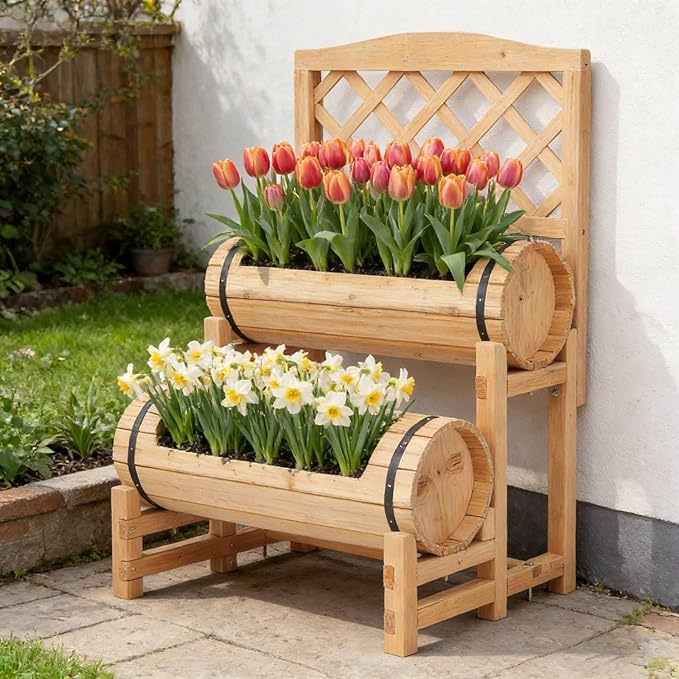 Outdoor Wood Raised Garden Bed Raised Planter Box Planter with Trellis Elevated Garden Bed for Gardening Vegetables Flowers Climbing Plants Growing Garden Balcony Patio Yard