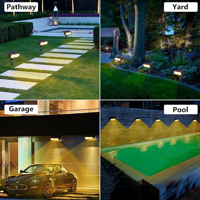 Toodour Solar Spot Light Outdoor 6 Pack Solar Lights Outdoor with 2 Modes Waterproof Solar Powered Flood Lights Landscape Lighting for Yard Garden Home Pathway Walkway Outdoor Decor - Warm White