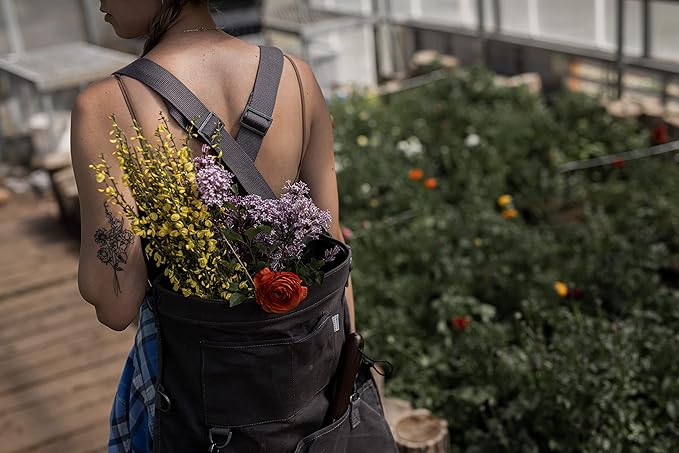 Barebones Harvesting and Gathering Bag - Foraging Harvest and Fruit Picking Bag with Convertible Straps - Water-Resistant Waxed Canvas Gardening Tool(Slate Gray)
