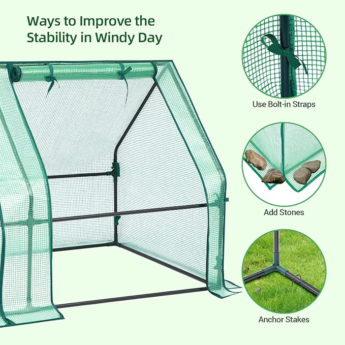 Ohuhu Raised Garden Bed with Greenhouse Cover 8x4x1 FT Galvanized Metal Planter Box Outdoor with PE Cover 4 Doors for Ventilation 3-in-1 Gardening Set for Vegetable Flower Herb Succulent