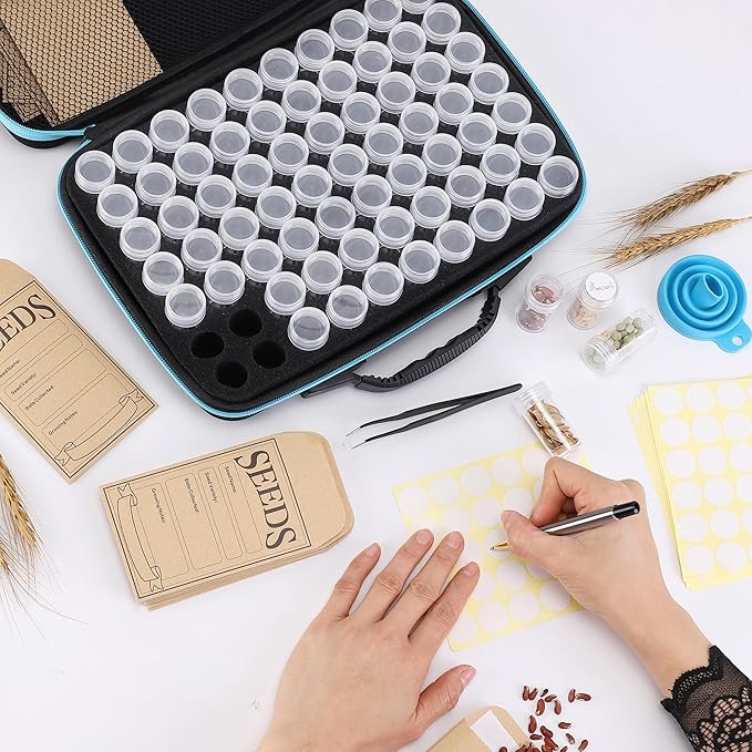 140 Slots Seed Storage Organizer Garden Saving kit Seed Organizer with 30 Seed Envelopes Write Label Funnel Tweezer for Plants Vegetable Seed Saver (Seeds not Included)