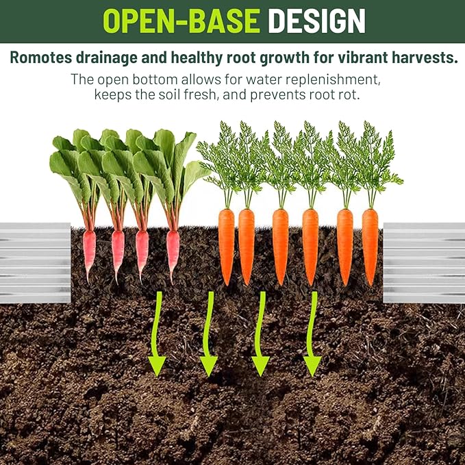 2 Pack 6x3x1FT Galvanized Metal Raised Garden Bed Kit for Vegetables Herbs Open-Bottom Large Capacity Outdoor Planter Box Gardening Stakes Silver