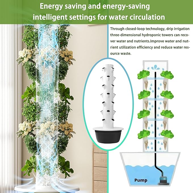 5/7/9-Tier Vertical Hydroponic Growing System - Space Saving Indoor Herb Garden Kit for 20-36 Plants Soilless Aeroponic Tower for Lettuce Basil Strawberries (Black 5-Tier Tower)