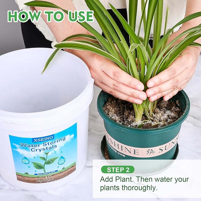 XSEINO 5LB Water Storing Crystals for Plants Water Gel Solves Plant Over-Watering and Drought Problems Keeps The Soil Moist Small Water Storing Polymer Crystals for Plants