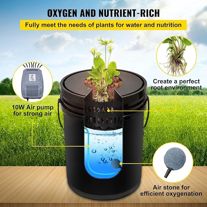 DWC Hydroponic System 5 Gallon 8 Buckets Deep Water Culture Growing Bucket Hydroponics Grow Kit with Pump Air Stone and Water Level Device for Indoor/Outdoor Leafy Vegetables
