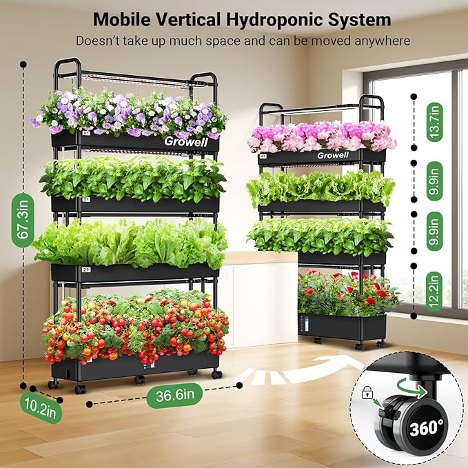 Large Hydroponics Growing System Kit 120 Pods Vertical Hydroponic Garden with 2 Light Modes Grow Light Auto Circulating Water System 48L Indoor Gardening System for Herb Vegetable Fruit