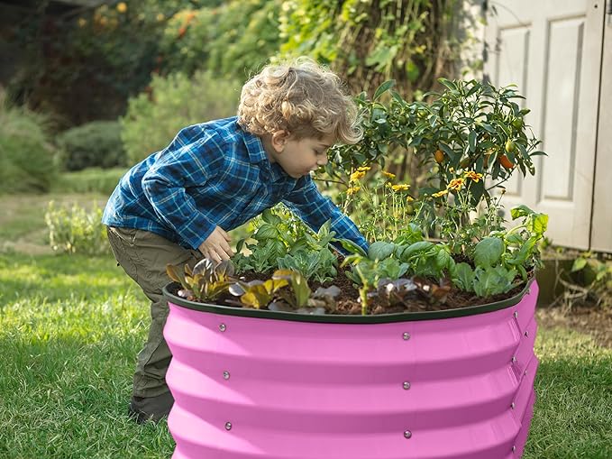 Plant &amp Plot Galvanized Raised Garden Beds Outdoor // 4×2×1 ft &amp 4×4×1 ft Planter Raised Beds for Gardening Vegetables Flowers // Large Metal Garden Box (Pink)
