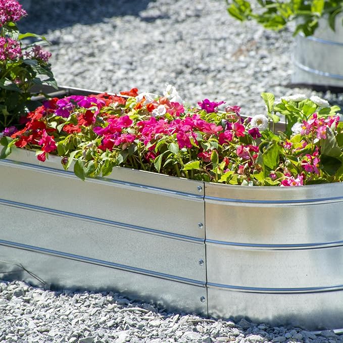 Grapevine Galvanized Steel Raised Garden Bed Oval 79IN Silver