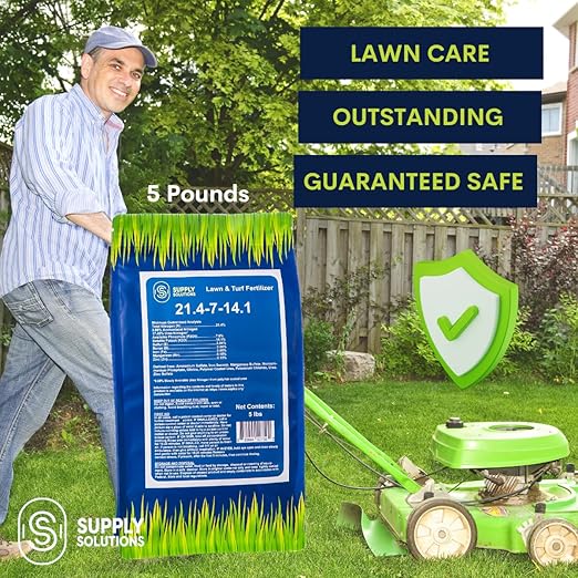 Supply Solutions 21.4-7-14.1 Lawn and Turf Fertilizer with Iron - Achieves a Lush Green Lawn in Weeks - Turf Builder for All Grass Types - for Greener Grass Fertilizer (5lbs)