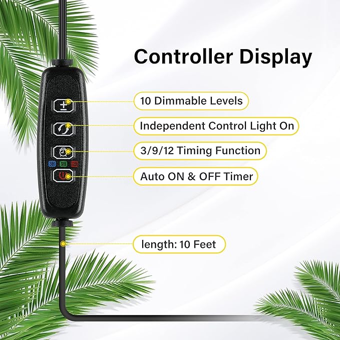 iPower 60W LED Plant Grow Light Strips Full Spectrum for Indoor Plants with Auto ON/Off 3/9/12H Timer 10 Dimmable Levels 48 LEDs Per Tude for Hydroponics Succulent 4 Tubes Red&ampBlue
