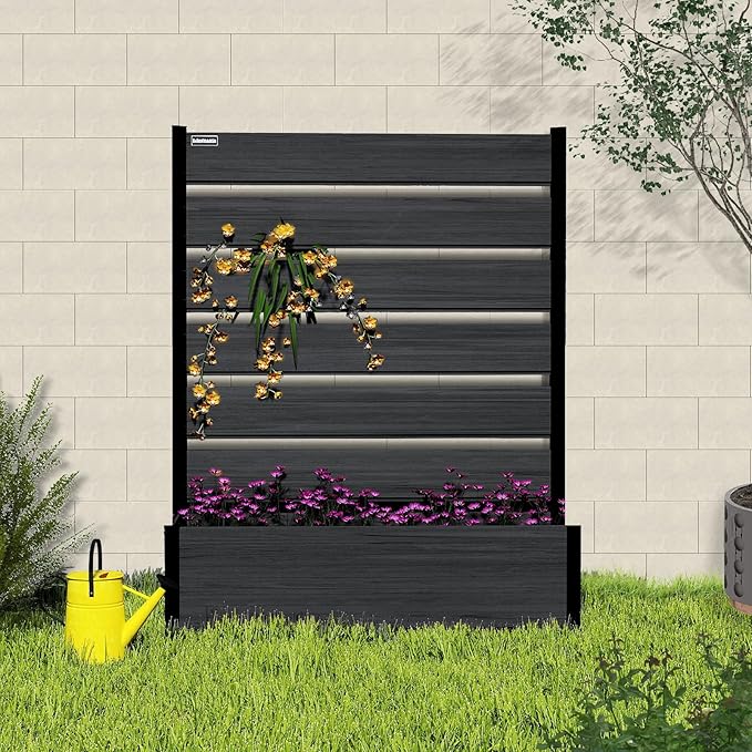 Vertical Screen Planter Bed - Raised Garden Box with Trellis for Climbing Plants Durable Privacy Fence Planter for Outdoor Patio Deck Aluminum Frame Black