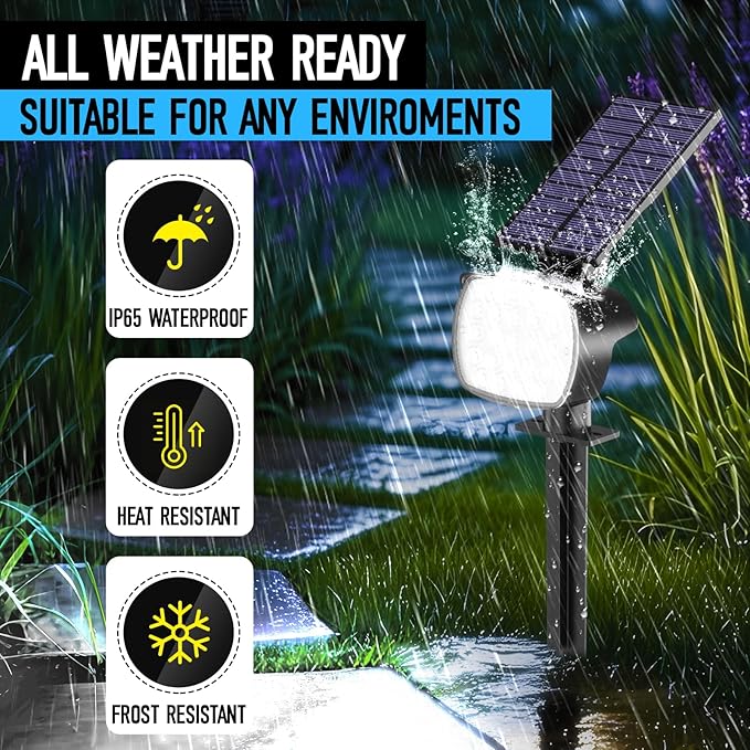 hyrion Solar Spotlight Outdoor Waterproof Ip65 23 LED 3 Lighting Mode 2-in-1 Solar Powred Yard Spot Lights for Garden Tree Law Pathway 8 Pack Cool White