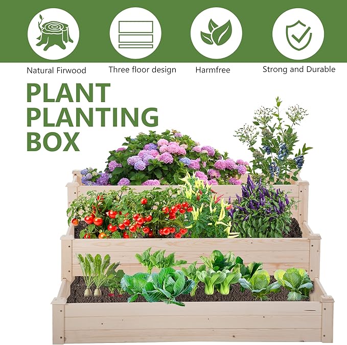 PayLessHere Wooden Garden Bed Raised Planter Box Outdoor Patio Gardening Planter and Indoor Elevated Garden Grow Box for Vegetable Flower