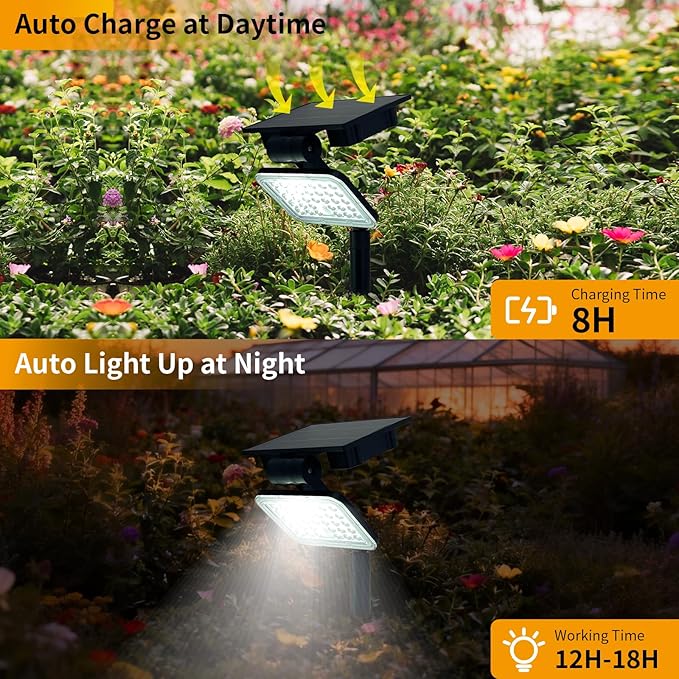 Solar Spot Lights Outdoor Waterproof Motion Sensor Dusk to Dawn Solar Powered Spotlights Uplights with 90° Adjustable Solar Panel &amp Light Head for Wall Yard Trees Pathway Landscape Lighting