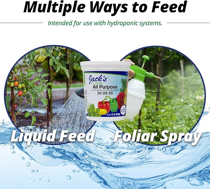 Jack's Classic 20-20-20 All Purpose Water-Soluble Fertilizer with Micronutrients to Provide General Growth on All Plants 1.5lbs