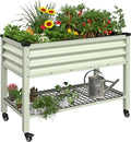 MUPATER 48 L x 24 W x 34 H Galvanized Steel Raised Garden Bed 507lbs Capacity Large Metal Elevated Raised Planter Box with Rolling Casters &amp Extra Bottom Shelf for Patio Balcony Beige
