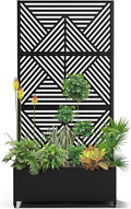 15.7×70.9×35.4 Metal Raised Garden Bed with Trellis and Wheels - Tall Trellis Planter Box for Climbing Plants Vegetables &amp Vines - Outdoor Privacy Planters for Patio (Black-Zodiac)