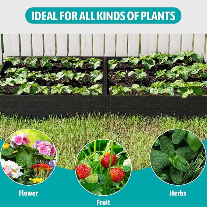 FONTOI 4x4x2ft Raised Garden Beds Outdoor Divisible Elevated Planter Boxes Outdoor for Planting Plants Vegetables Flowers 48x48x24 Planter Raised Beds for Gardening with Easy Assembly Square Black