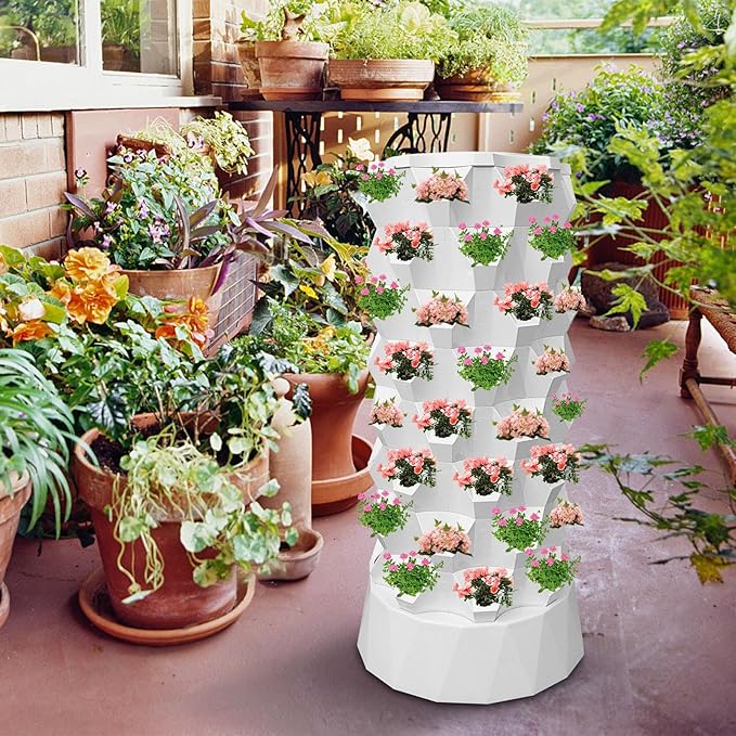 8 Tier 64 Slots Hydroponics TowerHydroponics Growing System for Indoor Fruits and VegetablesAeroponic Tower with Hydrating Pump TimerAdapter SpongeVertical Planting Standalone Aeroponic Garden