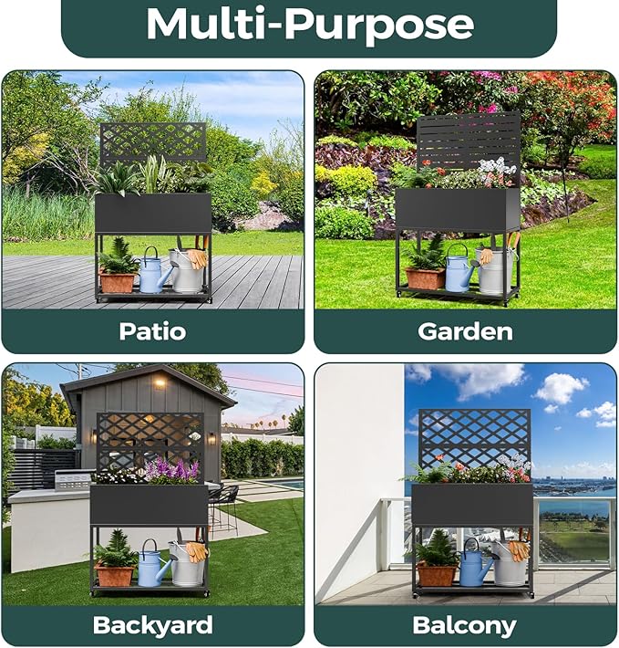 Metal Planter Box Multi-Functional &amp Easy to Assemble 55 H x 35 W Raised Garden Bed for Climbing Plants Elevated Standing Garden Planter with Drainage Holes for Outdoor Patio