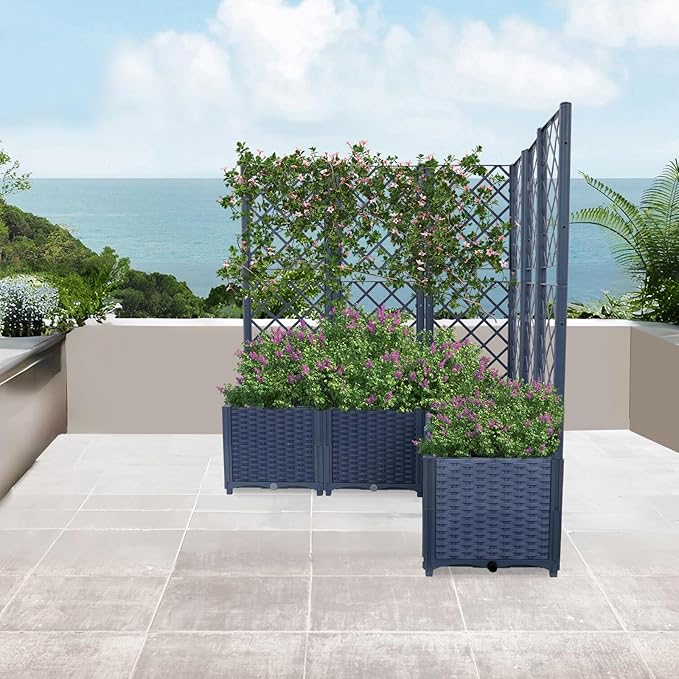 Garden Planter with Trellis Polypropylene Planter Boxes with 5 Compartments Garden Box with Privacy Screen for Outdoor Spaces Terraces Balconies-47.24 * 47.24 * 55.91in (Blue)