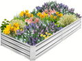 Garden Bed 8x4x1FT Galvanized Steel Raised Bed Kit Outdoor Raised Garden Bed Large Planter Boxes with Metal Pole Reinforcement for Vegetables Flowers and Herbs Silver