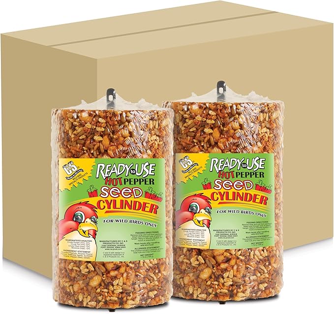 C&ampS Ready to Use Hot Pepper Bird Seed Cylinder Spicy Wild Bird Outdoor Feeder with Hanger 1.76 Pound Cylinder 2 Pack