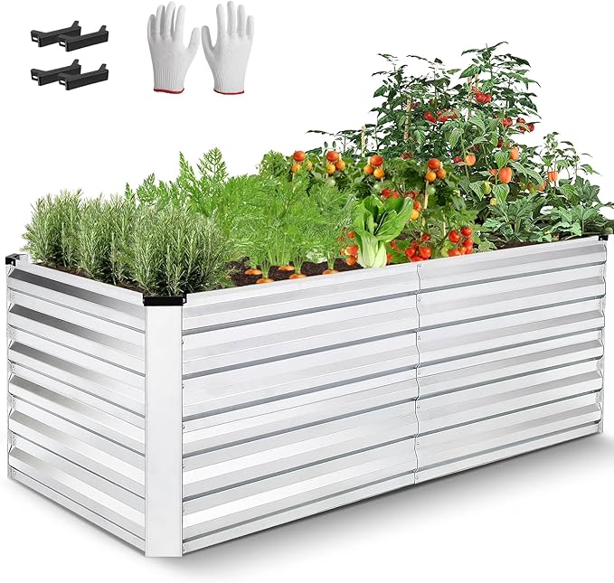 Homdox 6x3x2FT Galvanized Raised Garden Bed 0.8mm Thickened Planter Raised Beds Large Metal Planter Box for Vegetables Flowers Herbs and Succulents 269 Gallon Capacity Silver