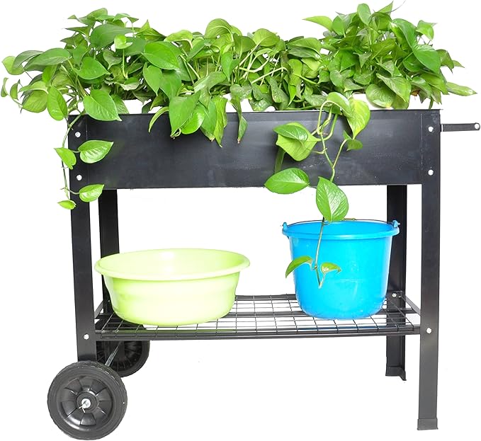 YAFF Mobile Metal Raised Garden Bed Cart with Legs Elevated Tall Planter Box with Wheels for Outdoor Indoors House Patio Backyard Vegetables Tomato DIY Herb Grow Black-1485
