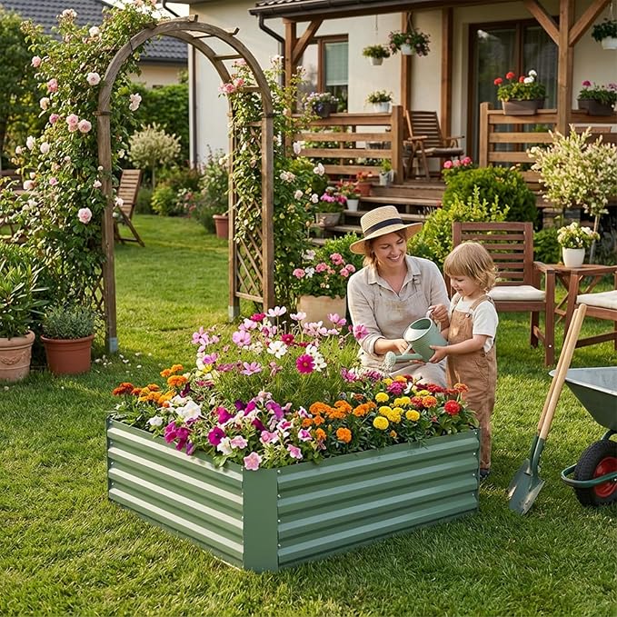 BPS Galvanized Raised Garden Bed Set of 2 3' x 3' x 1' Metal Planter Raised Garden Boxes Outdoor for Flower Planters Vegetables Herbs