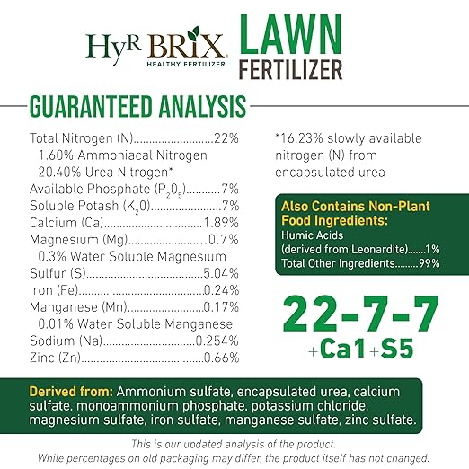 HyR BRIX Slow-Release 22-7-7 Lawn Fertilizer 45lb Bag - Lawn Food with Essential Micronutrients - Promotes Dense Healthy Grass &amp Long-Lasting Green - Covers 5600 Sq Ft