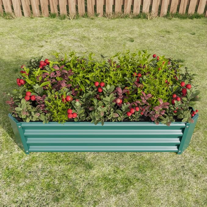 Heavy-Duty Galvanized Steel Raised Garden Bed for Outdoor Vegetable Flower and Herb Planting – Rust-Resistant &amp Durable (Green with 4x2x1ft)