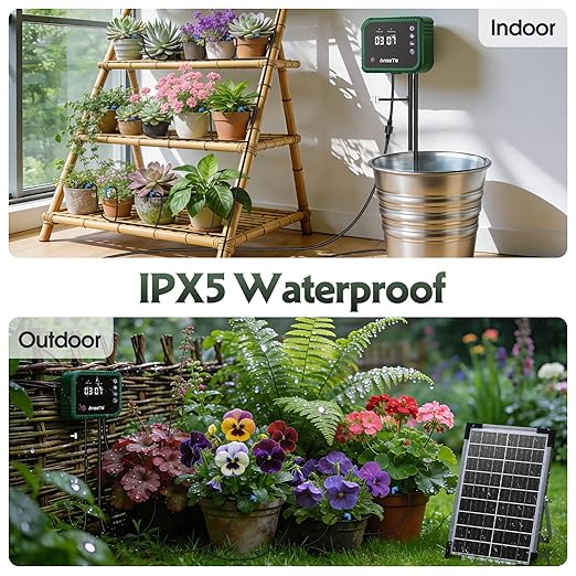 8W Solar Drip Irrigation System for Gardens DIY Automatic Drip Kit Supports Watering 30 Pots Includes 35m Drip Hose and 30 Emitters Suitable for Gardens/Greenhouses/Outdoor Irrigation Timer