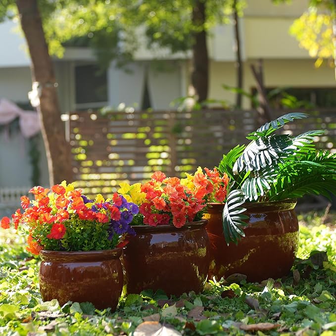Handmade Rust Red Ceramic Plant Pots Set of 3 15129 Inch Diameter Indoor Outdoor Flower Pots for Tables Couchside Balcony Garden Breathable Clay with Drainage Hole