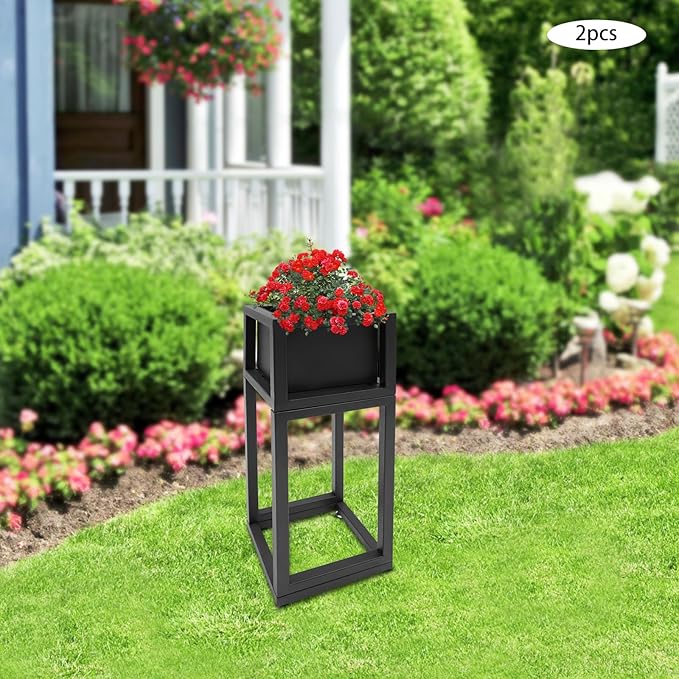 2pcs Raised Garden Bed Standing Metal Growing Bed Planter Box Stand with Legs for Backyard Patio Balcony Outdoors or Indoors