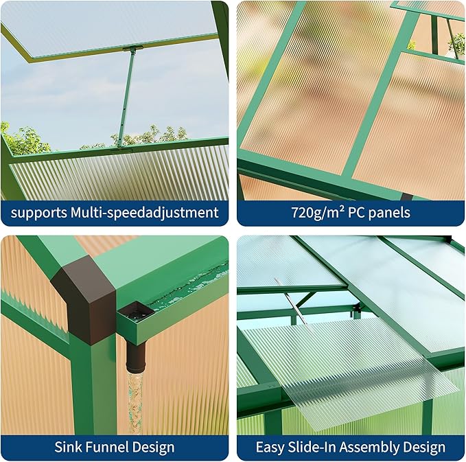 8x10 FT Greenhouse Greenhouses for Outside Polycarbonate Greenhouse with Aluminum Frame Lockable Door and Ajustable Roof Vent for Backyard Green Houses for Outside Garden Backyard Patio