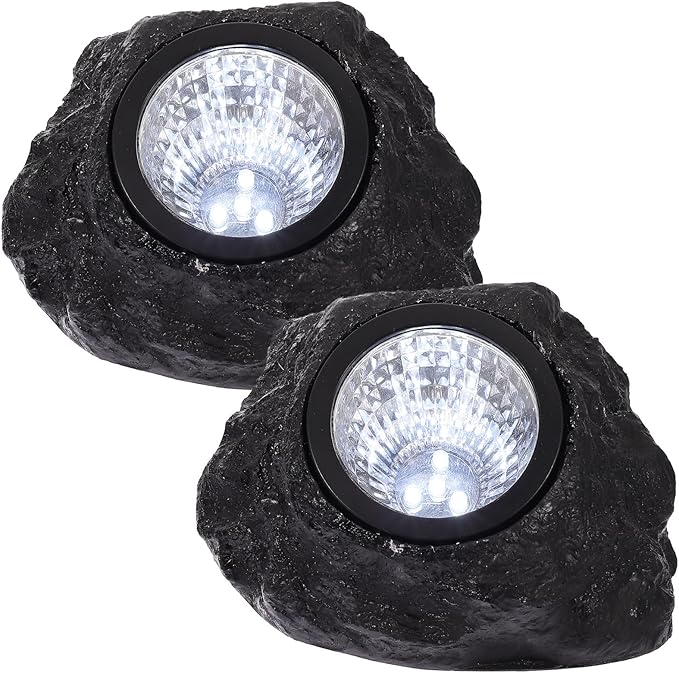 Solar Energy Lawn Spotlights 2pcs Waterproof Stone-Shaped Outdoor LED Flood Lights with 3 LEDs Solar Powered Garden Landscape Lighting for Patio and Yard