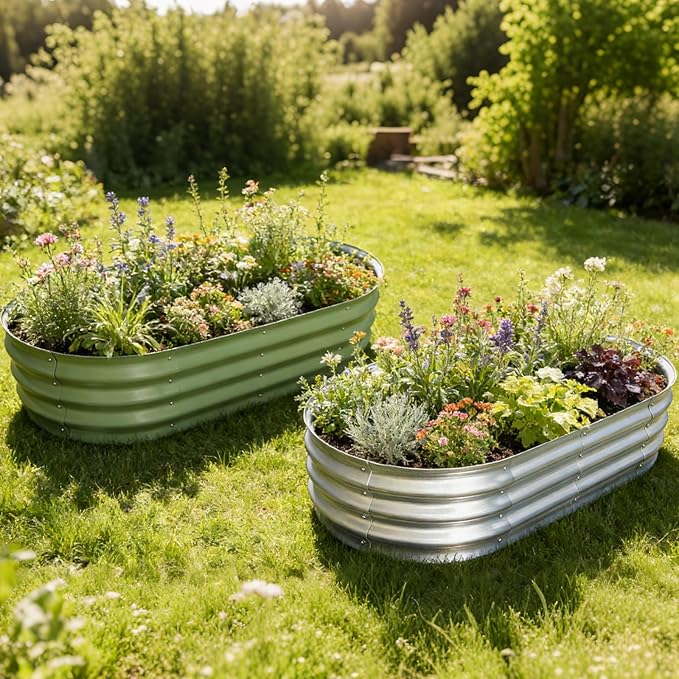 Galvanized Raised Garden Bed 4x2x1 FT Thickening Planter Boxes Outdoor Raised Beds for Gardening Easy Assembly Large Garden Bed for Vegetables Fruits Flowers (2-Pack)