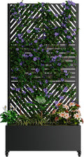 Metal Planter Box with Trellis Raised Garden Bed with Wheels Trellis Privacy Screen Planter for Climbing Plants Vegetables Vines Outdoor Garden Use Black-3