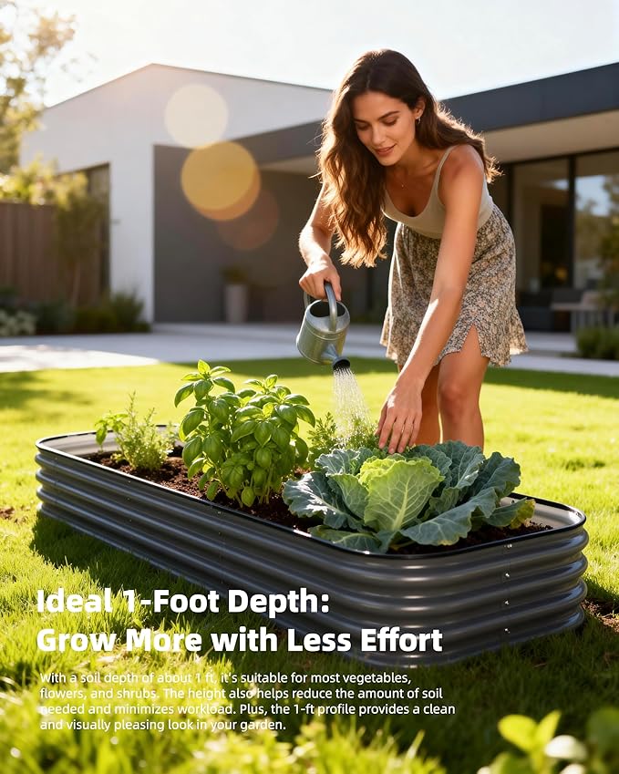 DaisyVibe Raised Garden Bed Kit Planter Raised Garden Boxes Outdoor Oval Large Metal Raised Garden Beds for Vegetables Flowers (Gray 6.5ftx2ftx1ft)
