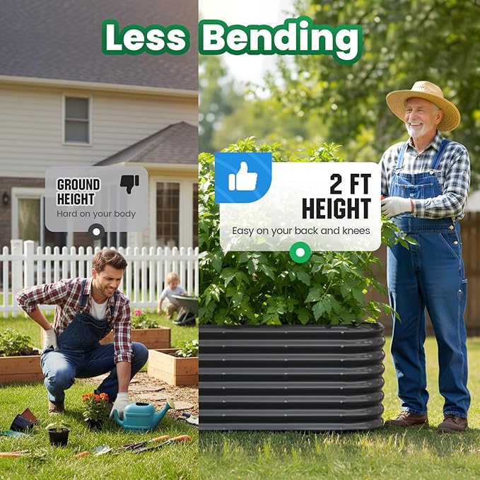 Quictent Galvanized Raised Garden Bed Kit 6x3x2 ft Oval Metal Planter Box Tall for Vegetables Outdoor Backyard Strengthened by Crossbar Dark Gray