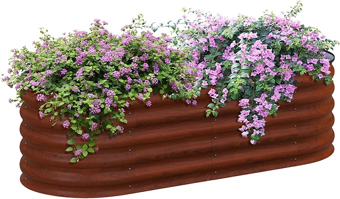 5' x 2' x 1.4' Galvanized Raised Garden Bed Kit Outdoor Metal Elevated Planter Box with Safety Edging Easy DIY Stock Tank for Growing Flowers Herbs Vegetables Brown