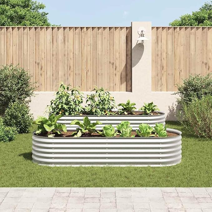 Garden Raised Bed Large Galvanized Steel Planter for DIY Enthusiasts Silver Rectangular Design for Outdoor Gardens Balconies or Patios