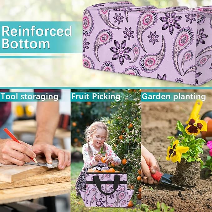 Garden Tool BagPaisley Flower Pattern Gardening Organizer Bag With Pockets Garden Tool Kit Storage Tote for Women Men Garden Tool Set Holder