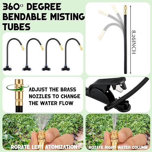 Geelin 49.21ft Garden Drip Irrigation System 360° Adjustable Watering Kit with 16 Nozzles Automatic Irrigation Watering Misting System for Greenhouse Yard Lawn Plant