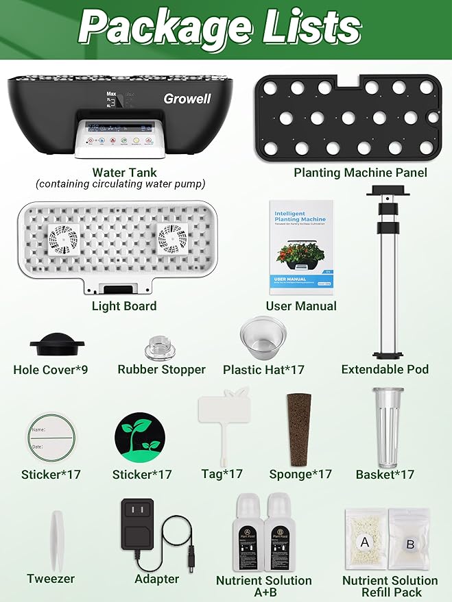 Hydroponics Growing System Kit 17 Pods Herb Garden with 102 28W Full-Spectrum Grow Lights &amp 2 Fans Indoor Garden with Water Pump 10L Water Tank Auto Timer Height Adjustable (White &amp Grey)