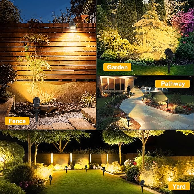 T-SUNUS Solar Landscape Spotlights Warm White 3000K Garden Spot Light IP65 Waterproof 9.8ft Cable 2000mAh Separated Solar Panel Auto On/Off for Garden Driveway Pathway Pool Area