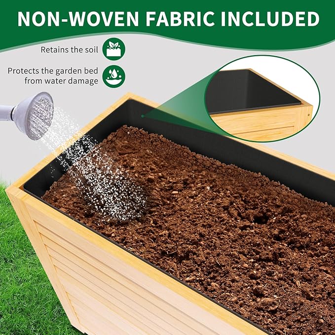 Raised Garden Bed with Extra Storage Compartments Outdoor 34 x 18 x 30 Wood Elevated Garden Box Wooden Planter Box for Herbs Vegetables Flowers Backyard Patio Balcony